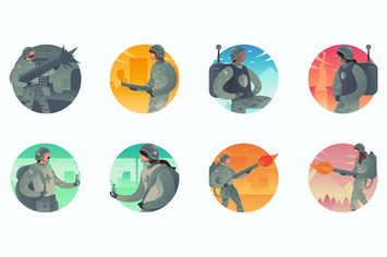 Army Curvy People Concept Illustrations