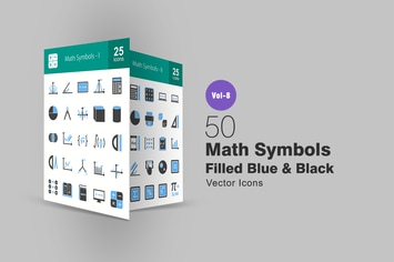 50 Math Symbols Blue & Black Icons