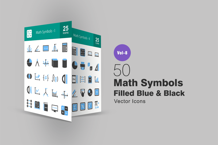 50 Math Symbols Blue & Black Icons