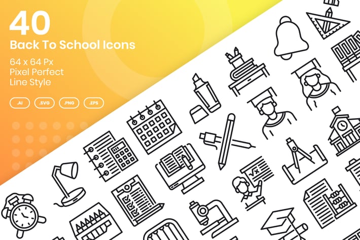 40 Back To School Icons Set - Line