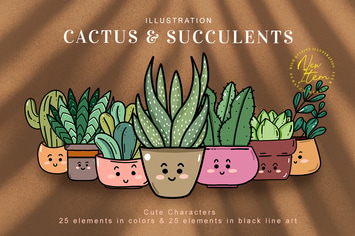 Cute cactus and succulent illustration
