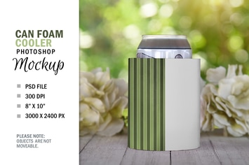 Spring Can Soda Beer Foam Cooler Mockup PSD