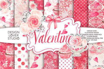 Watercolor Sweet Valentine digital paper pack