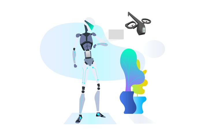 Drones Support Robot Cop Illustration