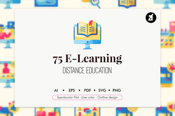 75 E-Learning elements icon pack