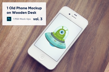 1 Old Phone Mockup on Wooden Desk Vol.3