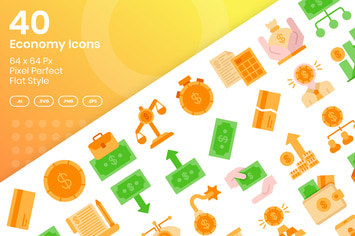 40 Economy Icons Set - Flat