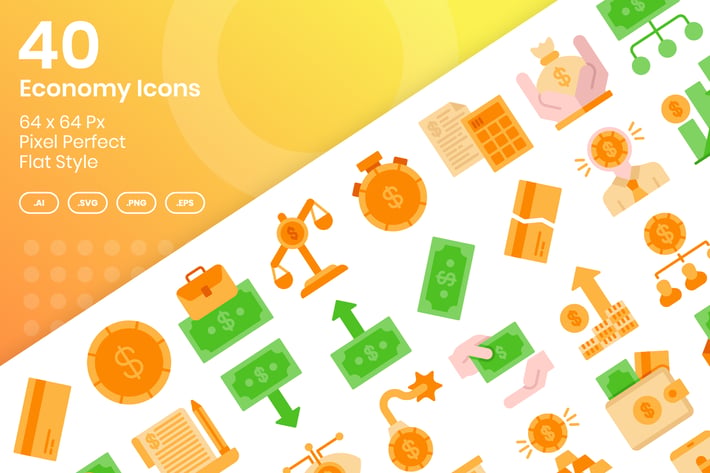 40 Economy Icons Set - Flat