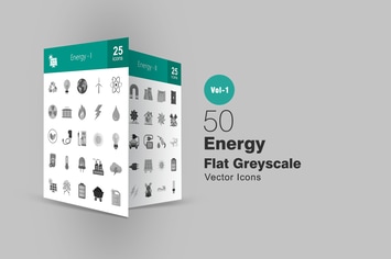 50 Energy Greyscale Icons