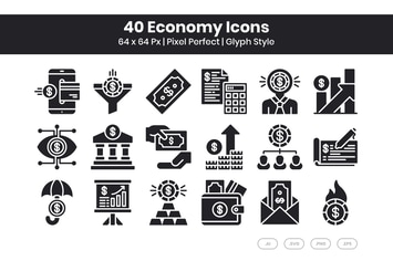 40 Economy Icons Set - Glyph