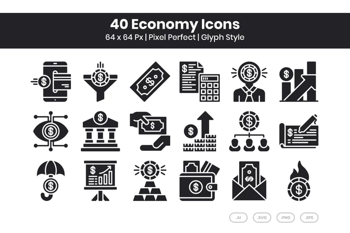 40 Economy Icons Set - Glyph