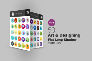 50 Art & Designing Flat Long Shadow Icons