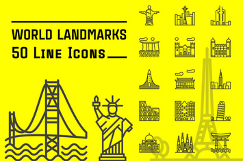 World Landmarks Line Icons
