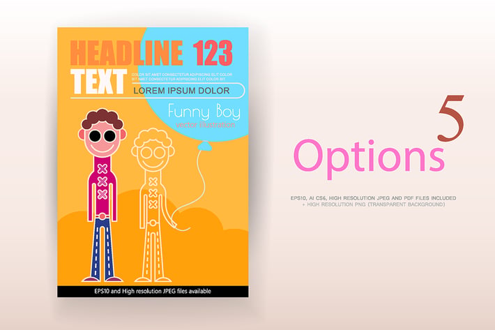 5 options of Funny Boy vector poster design