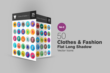 50 Clothes & Fashion Flat Long Shadow Icons