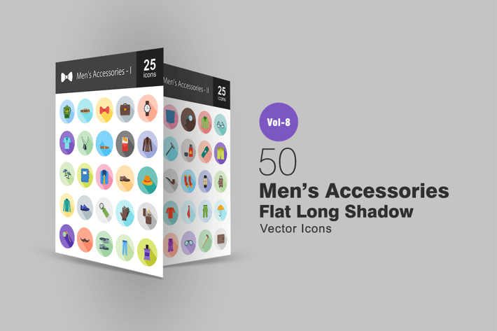 50 Men's Accessories Flat Shadowed Icons