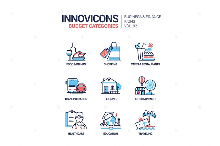 Budget categories - line design style icons set