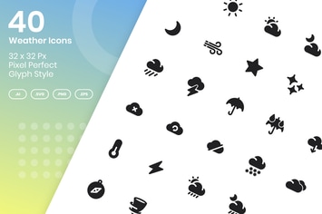 40 Weather Icons Set - Glyph