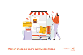 Women Shopping Online With Mobile Phone