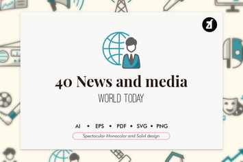 40 News elements in monocolor and solid design