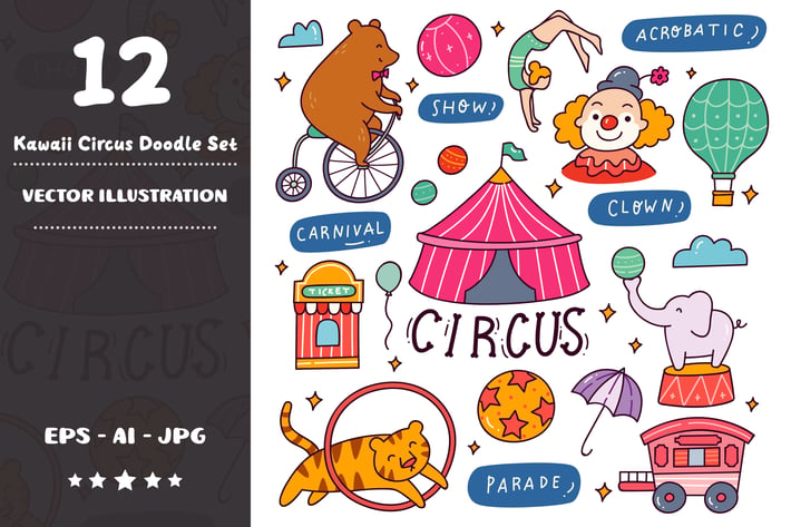 Kawaii Circus Doodle Set