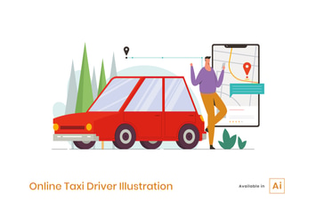 Online Taxi Driver Illustration