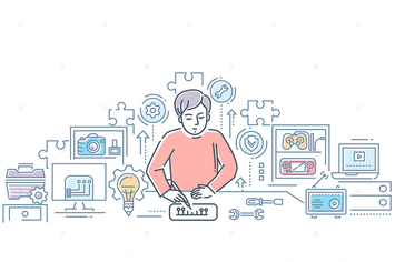 Computer service center - line design illustration