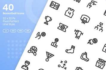 40 Basketball Icons Set - Line