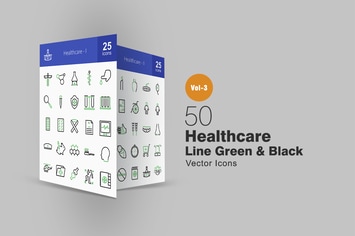 50 Healthcare Line Green & Black Icons
