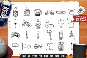Camp Gear Set Adventure Line Art Vector Graphic