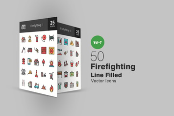 50 Firefighting Filled Line Icons