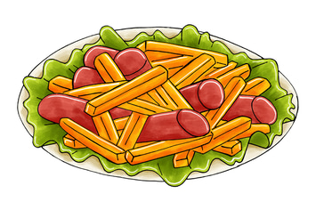 French Fries and Sausage