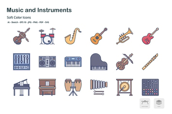 Music and instruments soft color icons
