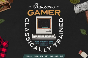 Gaming Badge with Old PC. Vintage Emblem