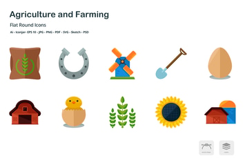 Agriculture and Farming Flat Round Icons