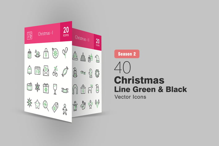 40 Christmas Line Green & Black Icons