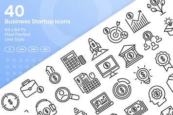 40 Business Startup Icons Set - Line