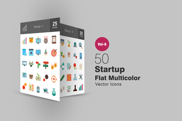 50 Startup Flat Multicolor Icons