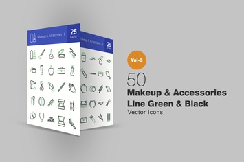 50 Makeup & Accessories Line Green & Black Icons