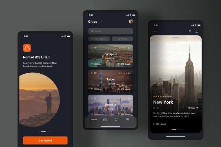 Explore cities app - Dark Mode (iOS)
