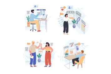 Business Process Concept Scenes Set