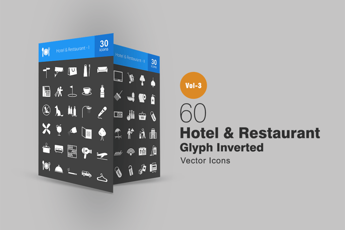 60 Hotel & Restaurant Glyph Inverted Icons