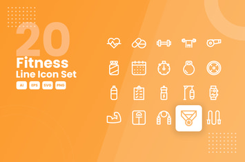 20 Fitness Line Icon Set