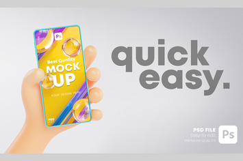 Cute Hand 3D Holding Phone Mockup Template