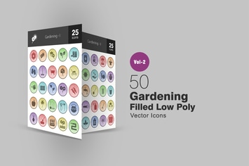 50 Gardening Filled Low Poly Icons