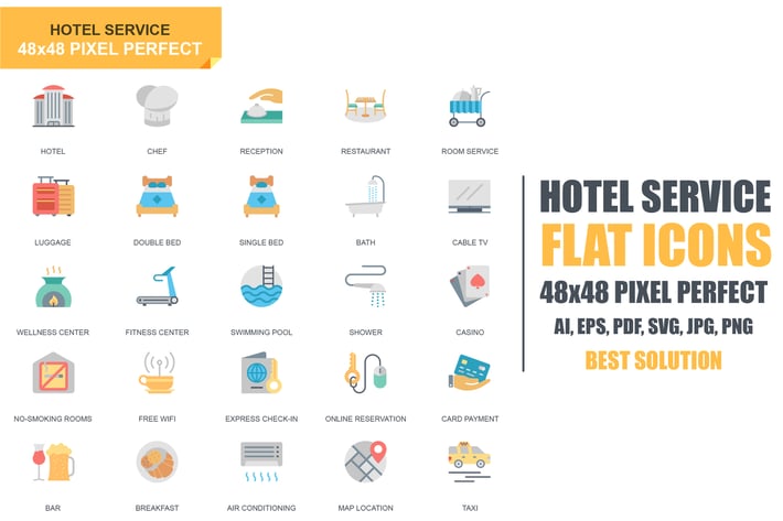 Simple Set Hotel Services Flat Icons