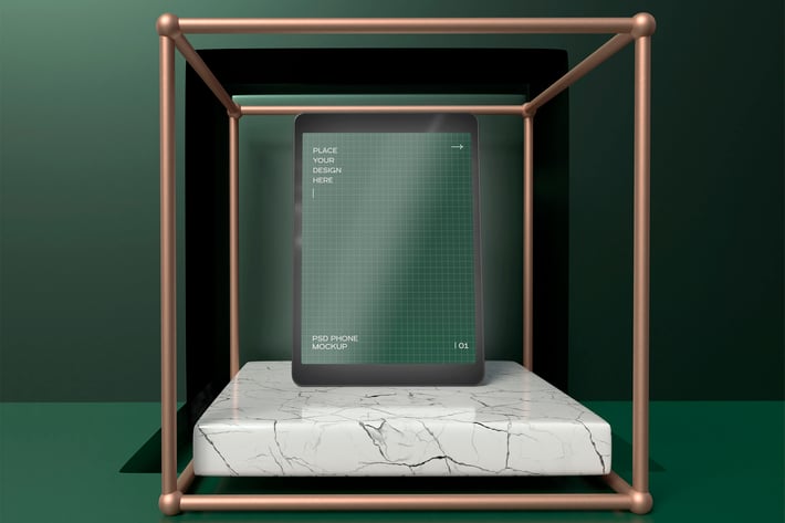 Tablet In Glass Showcase Mockup