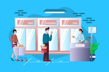 Supermarket Queue Safety Distance - Illustration