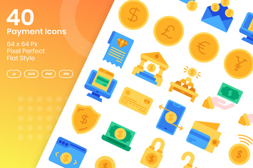 40 Payment Icons Set - Flat