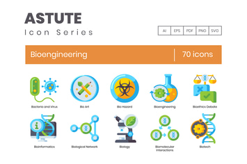 70 Bioengineering Flat Icons